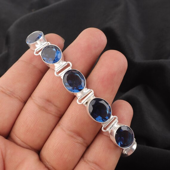 Handmade London Blue Topaz Bracelet: Sterling Silver Multi Gemstone Jewelry
