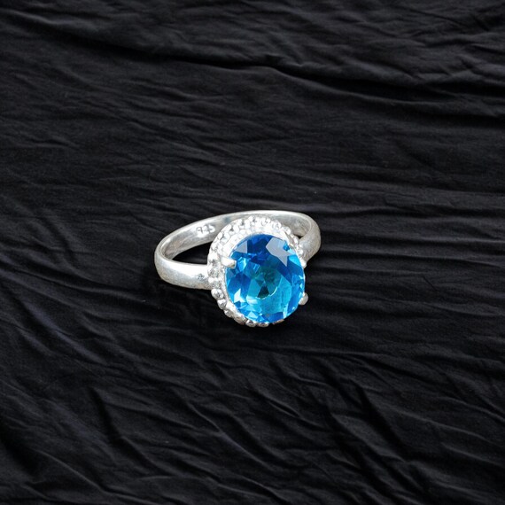 Handmade Swiss Blue Topaz Ring: 925 Sterling Silver Blue Gemstone Jewelry