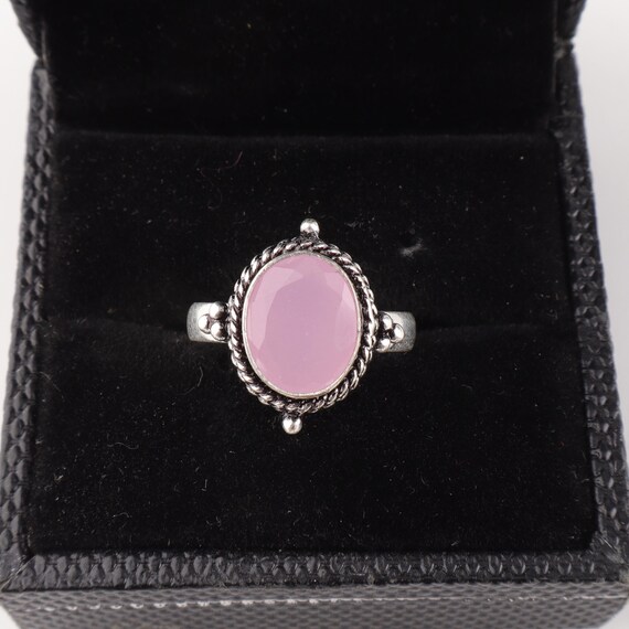 Handmade Rose Chalcedony Ring: 925 Sterling Silver Pink Gemstone Jewelry