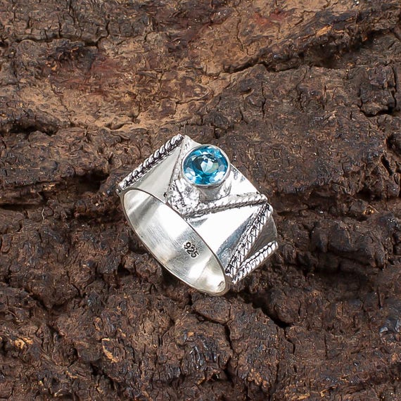 Handmade Swiss Blue Topaz Ring: 925 Sterling Silver Blue Gemstone Jewelry