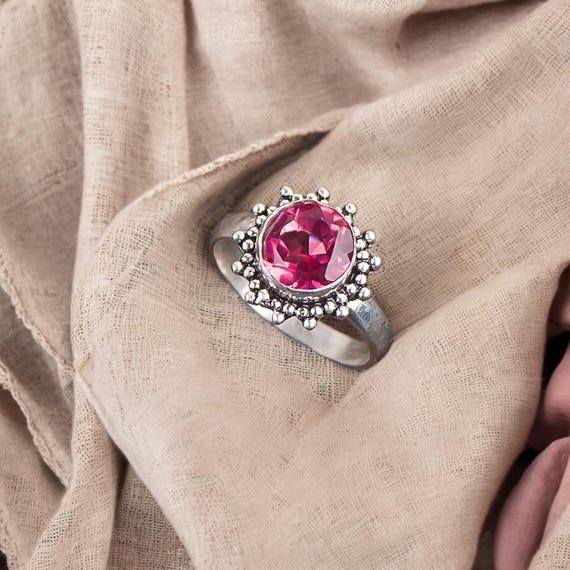 Handmade Pink Tourmaline Ring: 925 Sterling Silver Pink Gemstone Jewelry