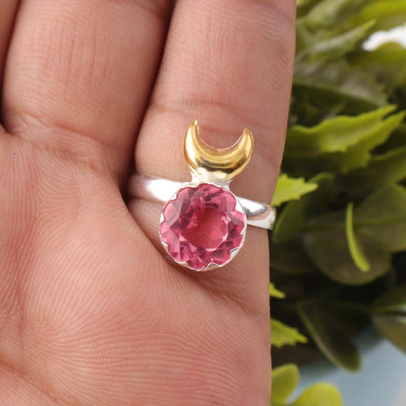 Handmade Pink Tourmaline Ring: 925 Sterling Silver Pink Gemstone Jewelry
