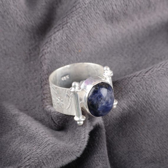 Handmade Sodalite Ring: 925 Sterling Silver Fire Gemstone Jewelry
