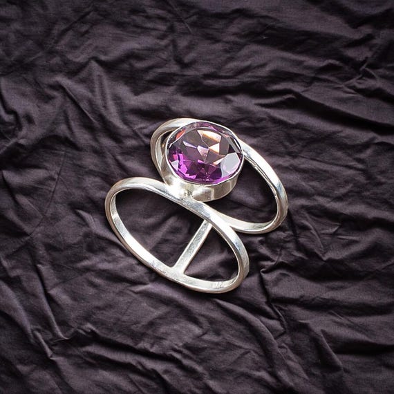 Handmade Amethyst Ring: 925 Sterling Silver Purple Gemstone Jewelry