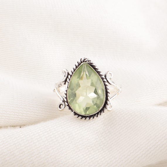 Handmade Green Amethyst Ring: 925 Sterling Silver Green Gemstone Jewelry