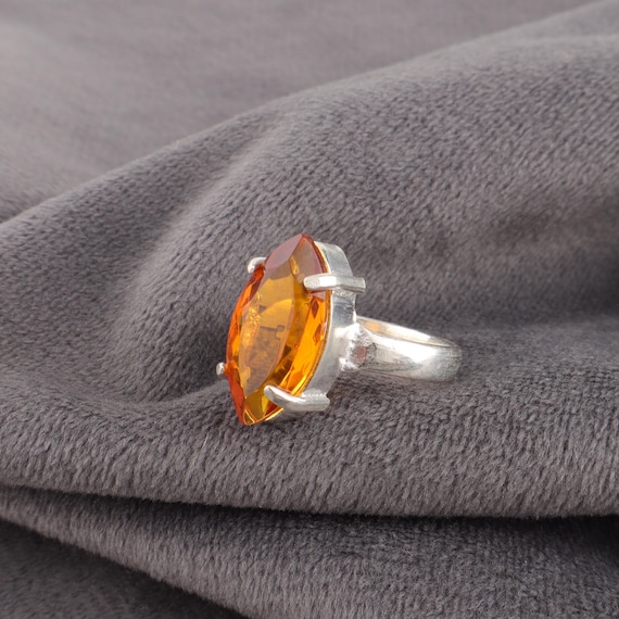 Handmade Citrine Ring: 925 Sterling Silver Yellow Gemstone Jewelry