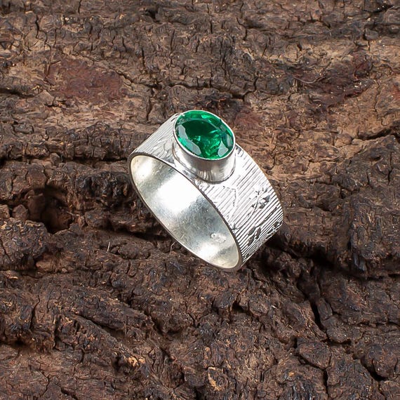 Handmade Emerald Ring: 925 Sterling Silver Green Gemstone Jewelry