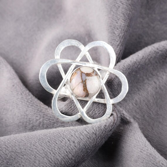 Handmade Pink Opal Turquoise Ring: 925 Sterling Silver pink Gemstone Jewelry