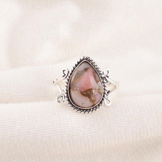Handmade Pink Opal Turquoise Ring: 925 Sterling Silver pink Gemstone Jewelry