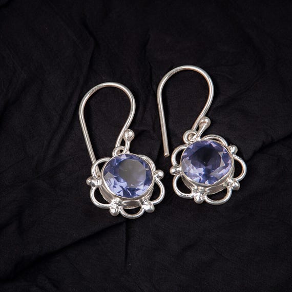Iolite Dangle Earrings: Handmade 925 Sterling Silver Gemstone