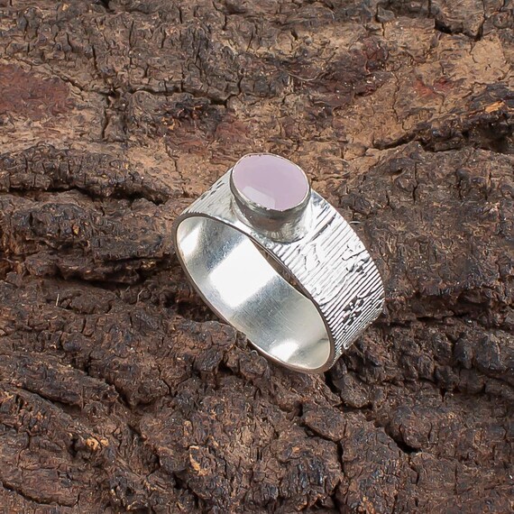 Handmade Rose Chalcedony Ring: 925 Sterling Silver Pink Gemstone Jewelry