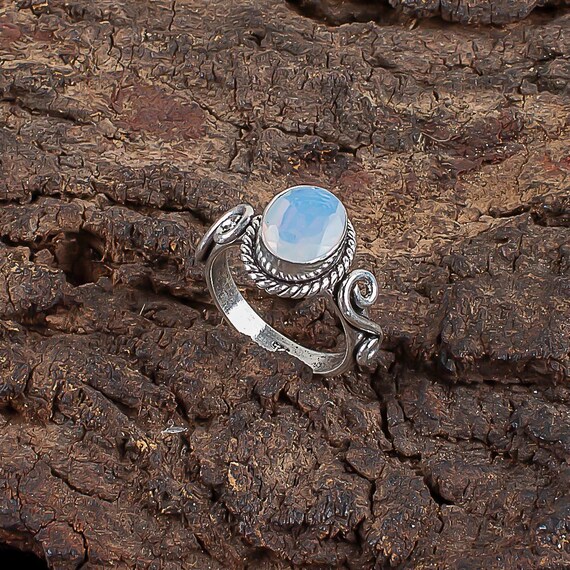 Handmade Milky Opal Ring: 925 Sterling Silver Black Gemstone Jewelry