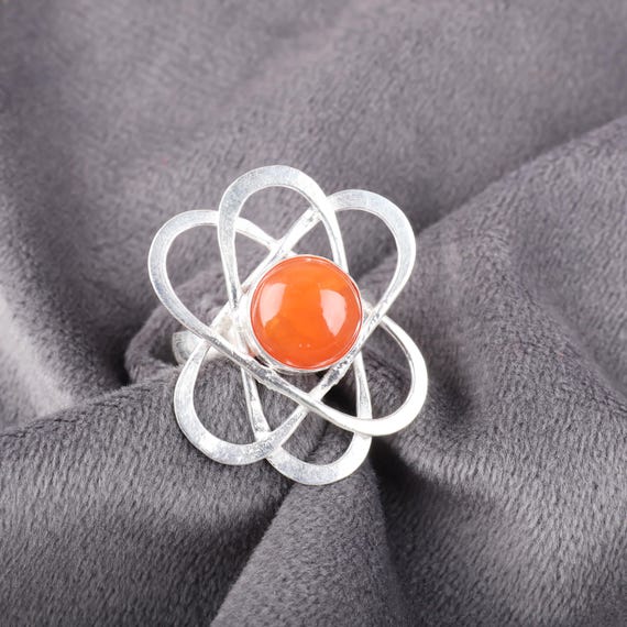 Handmade Carnelian Ring: 925 Sterling Silver Orange Gemstone Jewelry