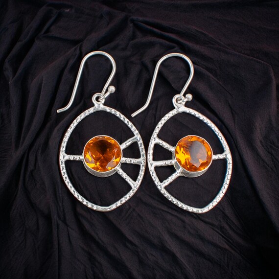 Citrine Dangle Earrings: Handmade 925 Sterling Silver Gemstone