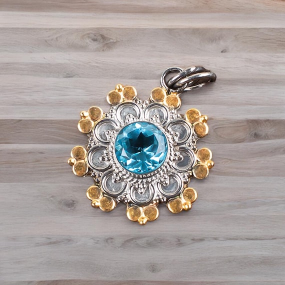 Handmade Sky Blue Topaz Pendant: 925 Sterling Silver Gemstone Jewelry