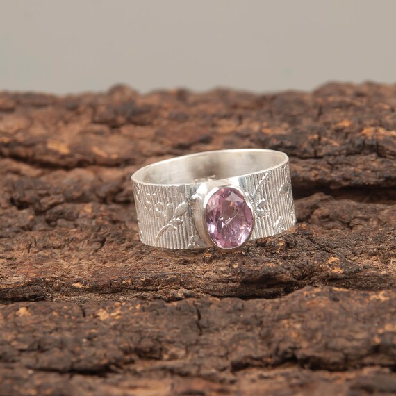 Handmade Morganite Ring: 925 Sterling Silver Pink Gemstone Jewelry