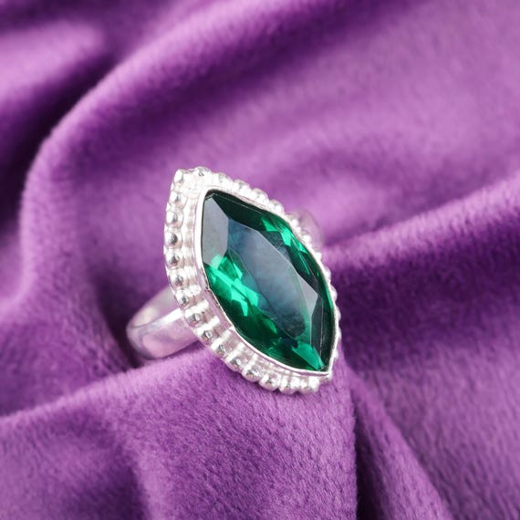 Handmade Emerald Ring: 925 Sterling Silver Green Gemstone Jewelry