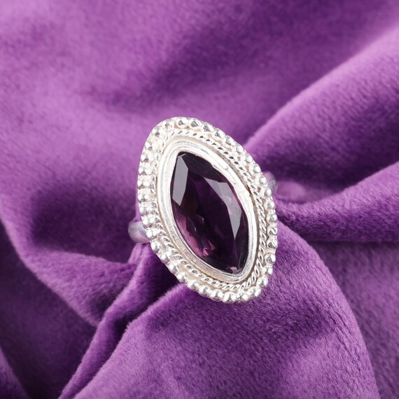 Handmade Amethyst Ring: 925 Sterling Silver Purple Gemstone Jewelry