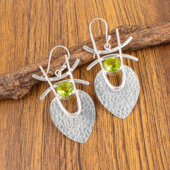 Peridot Dangle Earrings: Handmade 925 Sterling Silver Gemstone