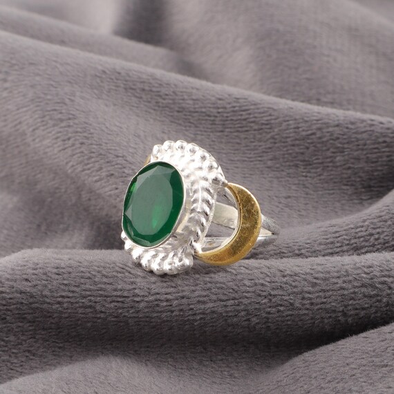 Handmade Green Onyx Ring: 925 Sterling Silver Green Gemstone Jewelry