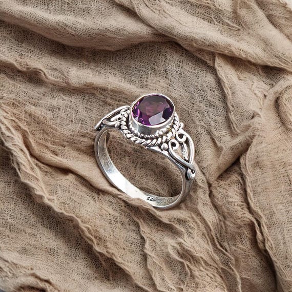 Handmade Amethyst Ring: 925 Sterling Silver Purple Gemstone Jewelry