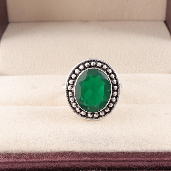 Handmade Green Onyx Ring: 925 Sterling Silver Green Gemstone Jewelry