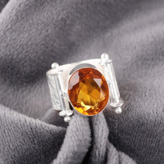 Handmade Citrine Ring: 925 Sterling Silver Yellow Gemstone Jewelry