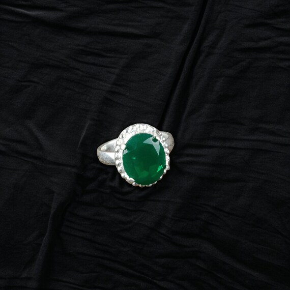 Handmade Green Onyx Ring: 925 Sterling Silver Green Gemstone Jewelry