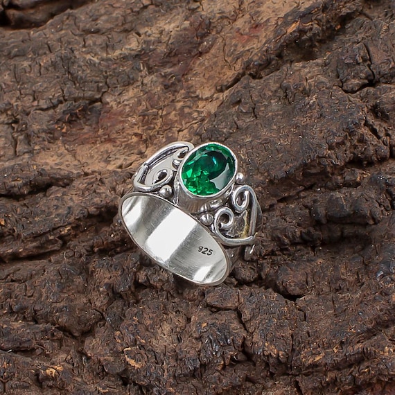 Handmade Emerald Ring: 925 Sterling Silver Green Gemstone Jewelry