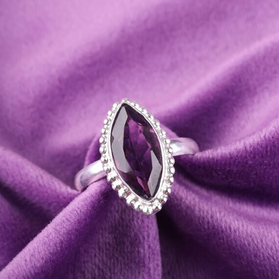 Handmade Amethyst Ring: 925 Sterling Silver Purple Gemstone Jewelry