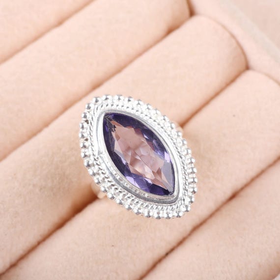 Handmade Iolite Ring: 925 Sterling Silver Purple Gemstone Jewelry