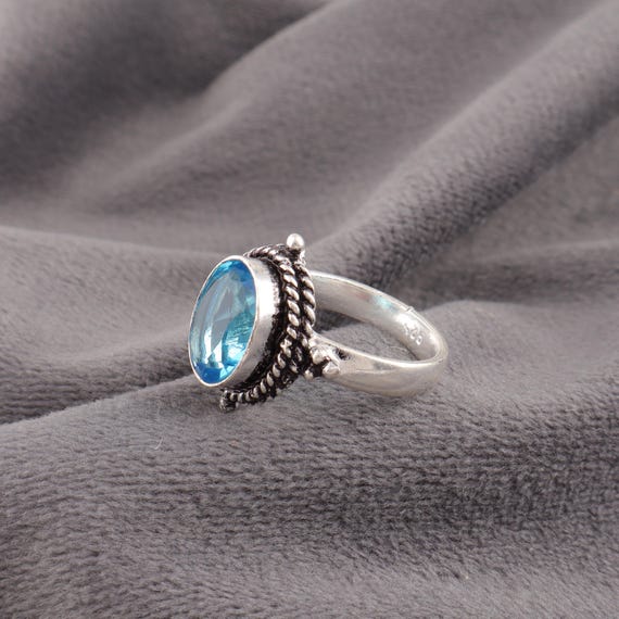 Handmade Swiss Blue Topaz Ring: 925 Sterling Silver Blue Gemstone Jewelry