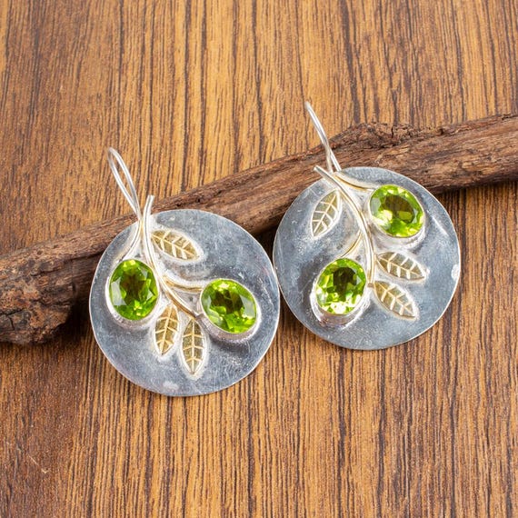 Peridot Dangle Earrings: Handmade 925 Sterling Silver Gemstone