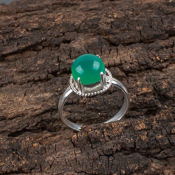 Handmade Green Onyx Ring: 925 Sterling Silver Green Gemstone Jewelry