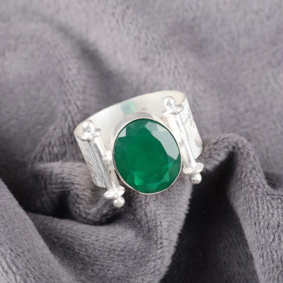 Handmade Green Onyx Ring: 925 Sterling Silver Green Gemstone Jewelry