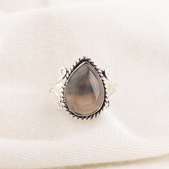 Handmade Moss Agate Ring: 925 Sterling Silver Green Gemstone Jewelry