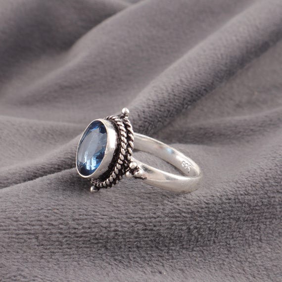 Handmade London Blue Topaz Ring: 925 Sterling Silver Blue Gemstone Jewelry