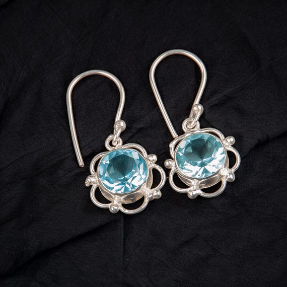 Sky Blue Topaz Dangle Earrings: Handmade 925 Sterling Silver Gemstone