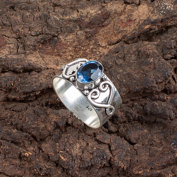 Handmade London Blue Topaz Ring: 925 Sterling Silver Blue Gemstone Jewelry