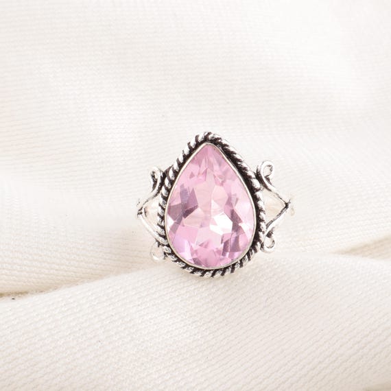 Handmade Morganite Ring: 925 Sterling Silver Pink Gemstone Jewelry
