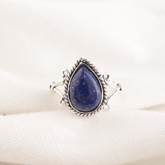Handmade Lapis Lazuli Ring: 925 Sterling Silver Blue Gemstone Jewelry