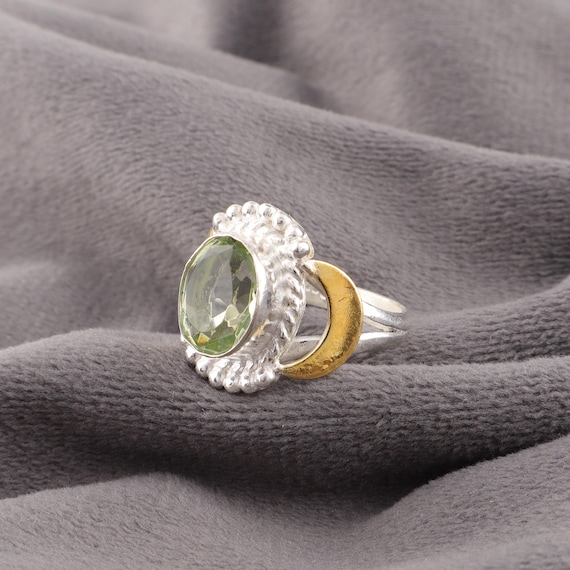 Handmade Green Amethyst Ring: 925 Sterling Silver Green Gemstone Jewelry