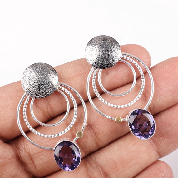 Iolite Dangle Earrings: Handmade 925 Sterling Silver Gemstone