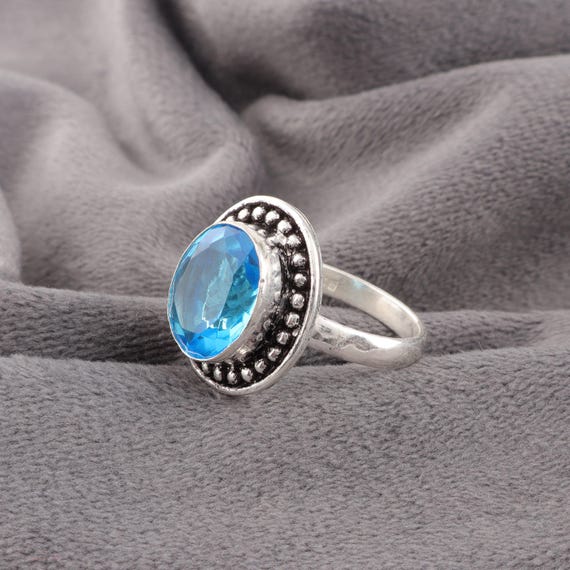 Handmade Swiss Blue Topaz Ring: 925 Sterling Silver Blue Gemstone Jewelry