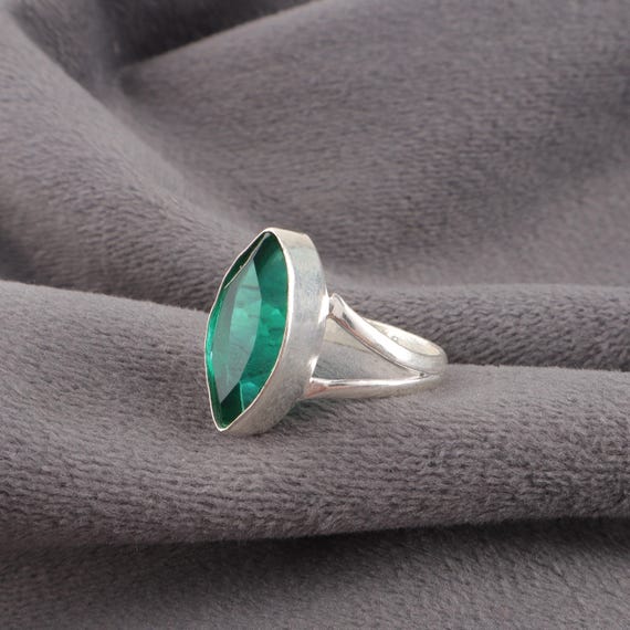 Handmade Emerald Ring: 925 Sterling Silver Green Gemstone Jewelry