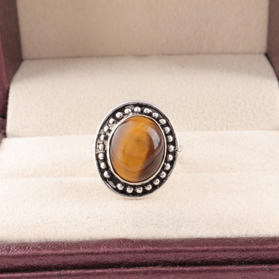 Handmade Yellow Tiger's Eye Ring: 925 Sterling Silver Yellow Gemstone Jewelry