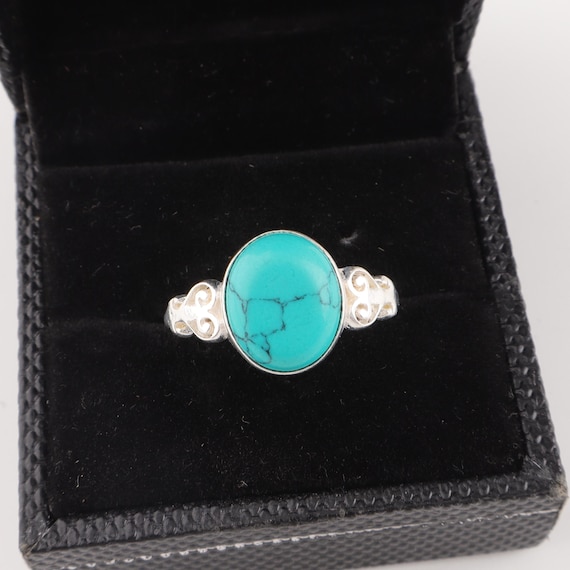Handmade Blue Turquoise Ring: 925 Sterling Silver Blue Gemstone Jewelry