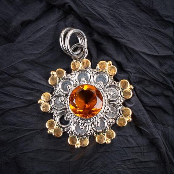 Handmade Citrine Pendant: 925 Sterling Silver Gemstone Jewelry