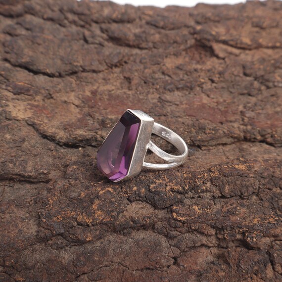 Handmade Amethyst Ring: 925 Sterling Silver Purple Gemstone Jewelry