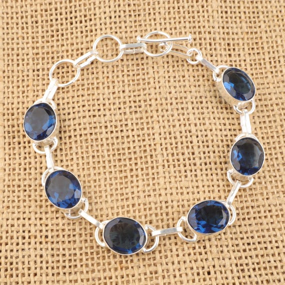Handmade London Blue Topaz Bracelet: Sterling Silver Multi Gemstone Jewelry